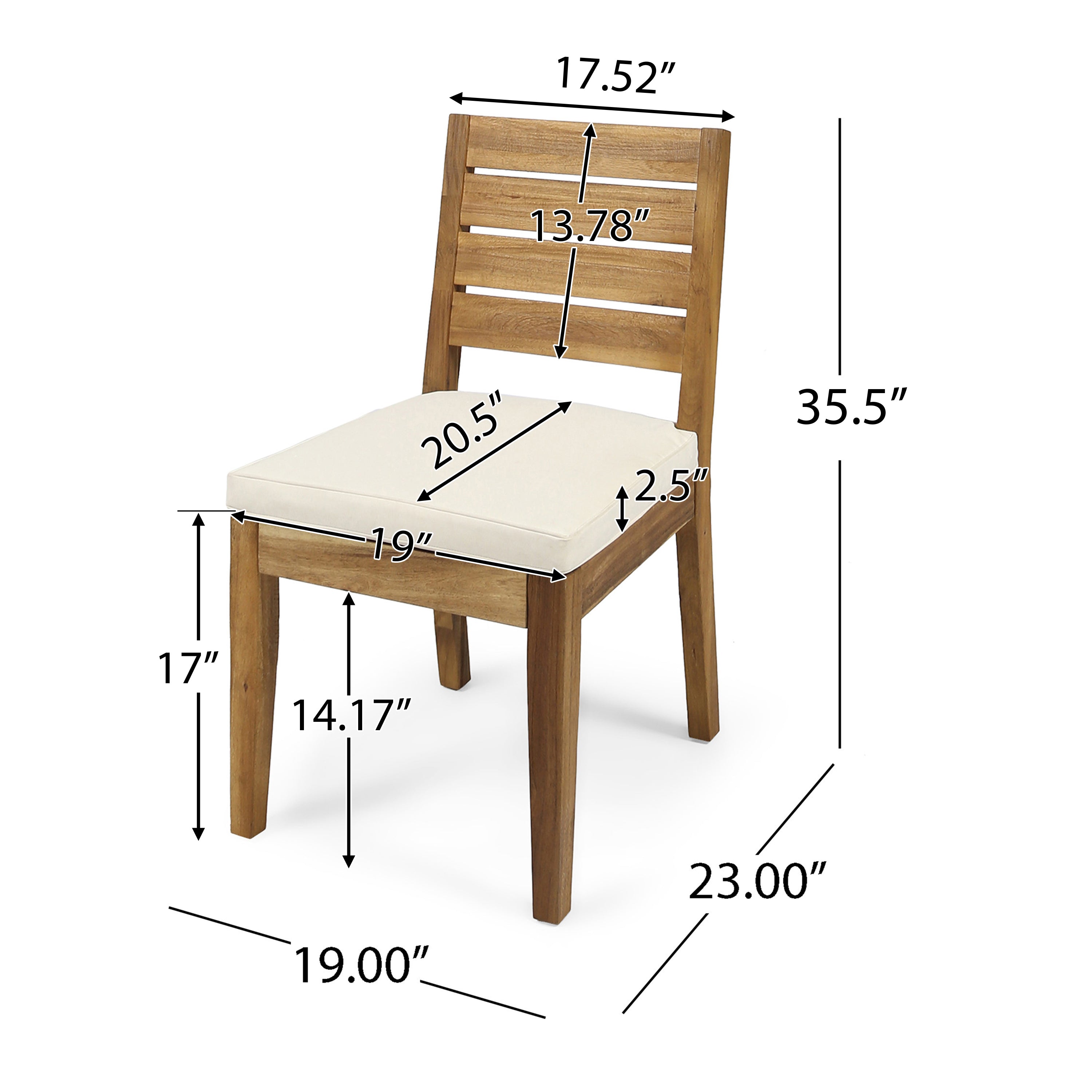 Outdoor Armless Dining Chair with Cushions (Set of 2)