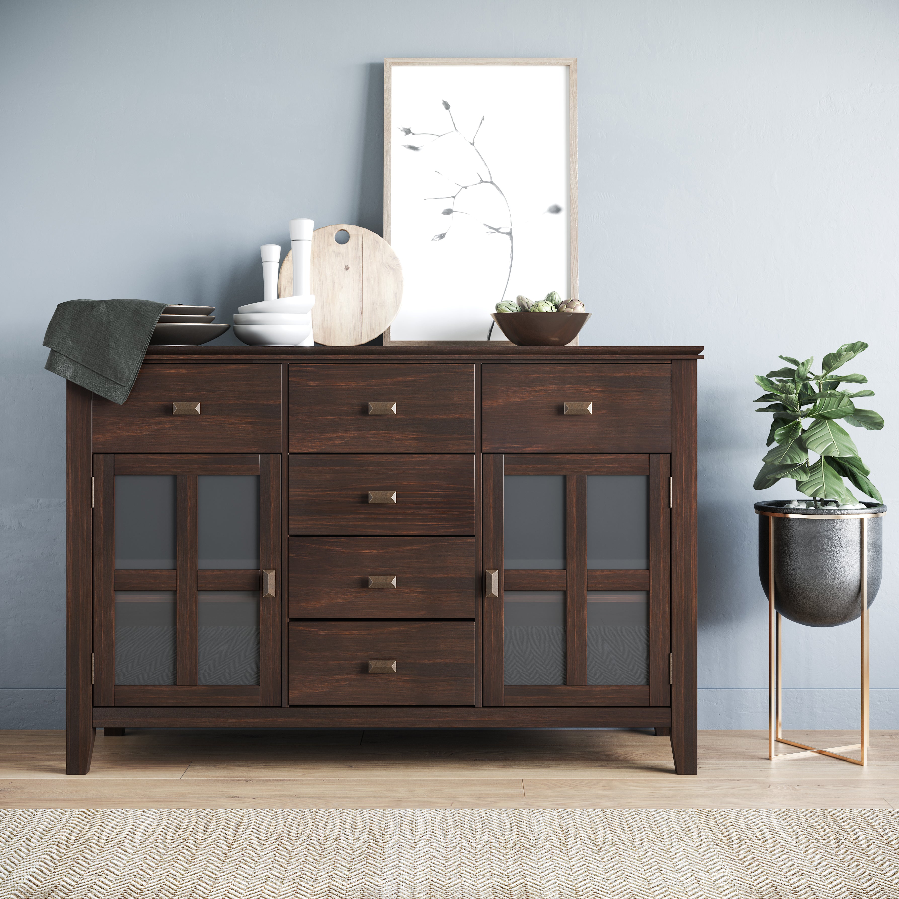 Artisan Solid Wood Sideboard Buffet in Dark Chestnut