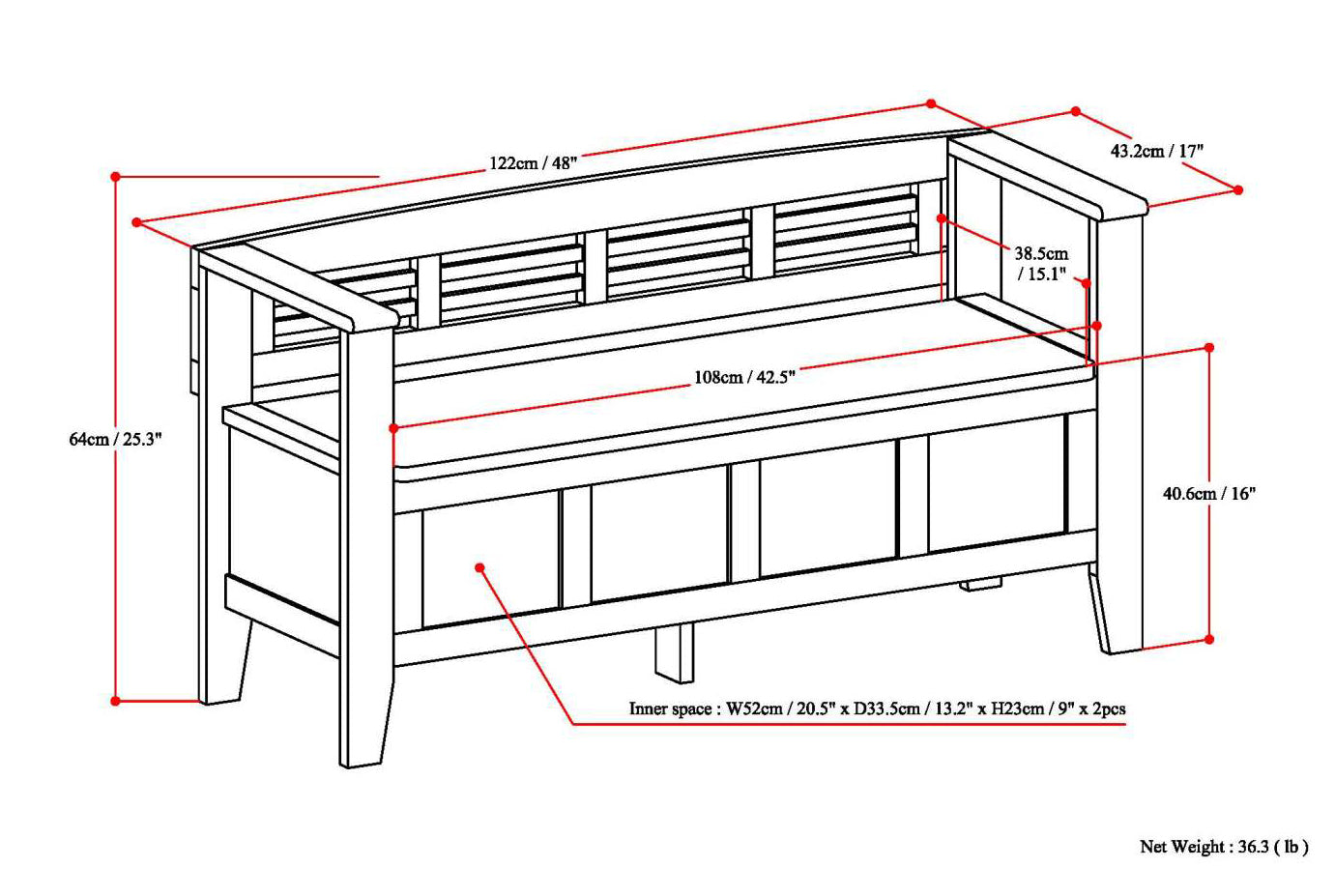 Adams 48 Inch Wide Solid Wood Entryway Storage Bench