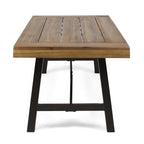 Outdoor Acacia Wood Coffee Table, Teak Finish / Rustic Metal