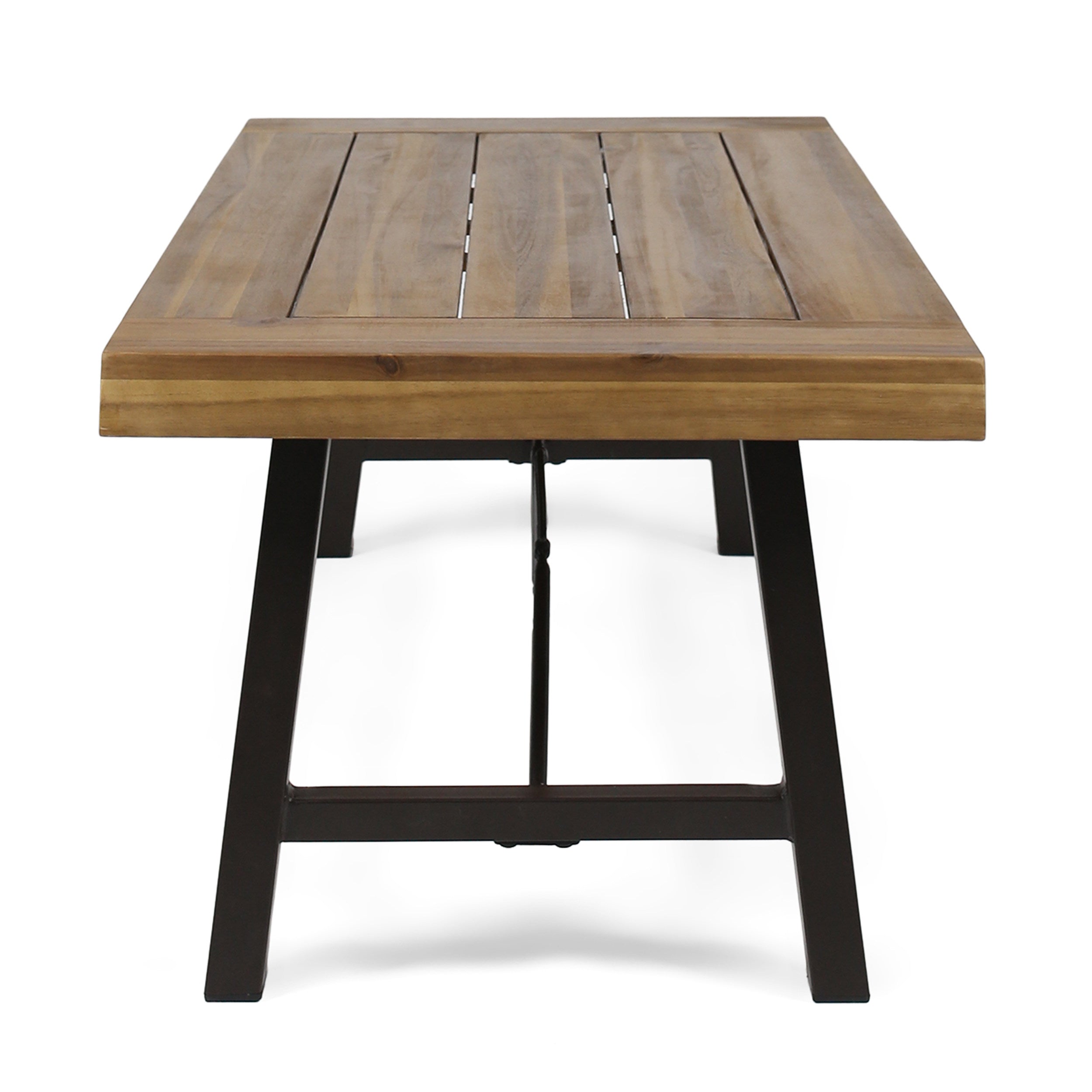 Outdoor Acacia Wood Coffee Table, Teak Finish / Rustic Metal