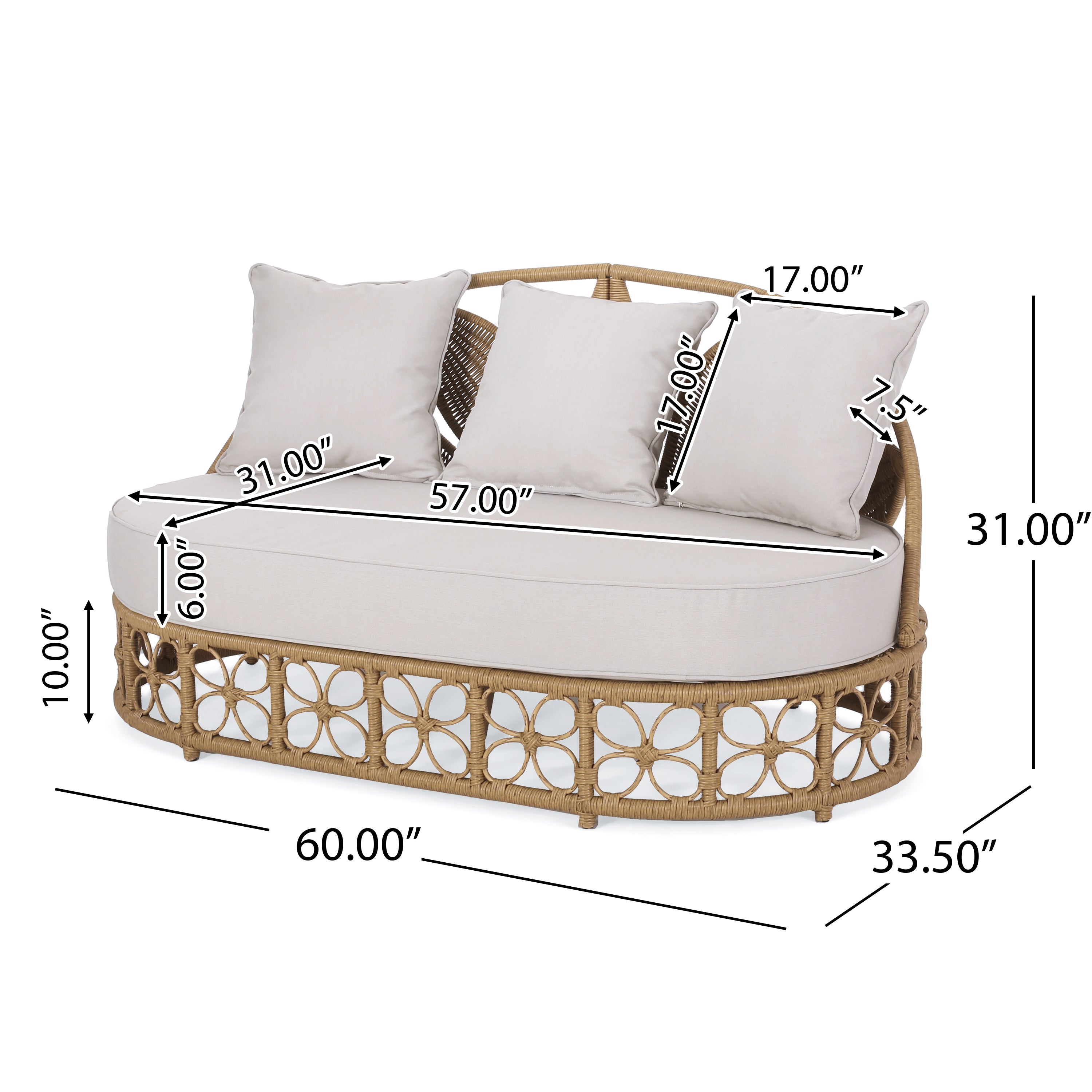 Patio Furniture Outdoor Daybed with Wicker Rattan
