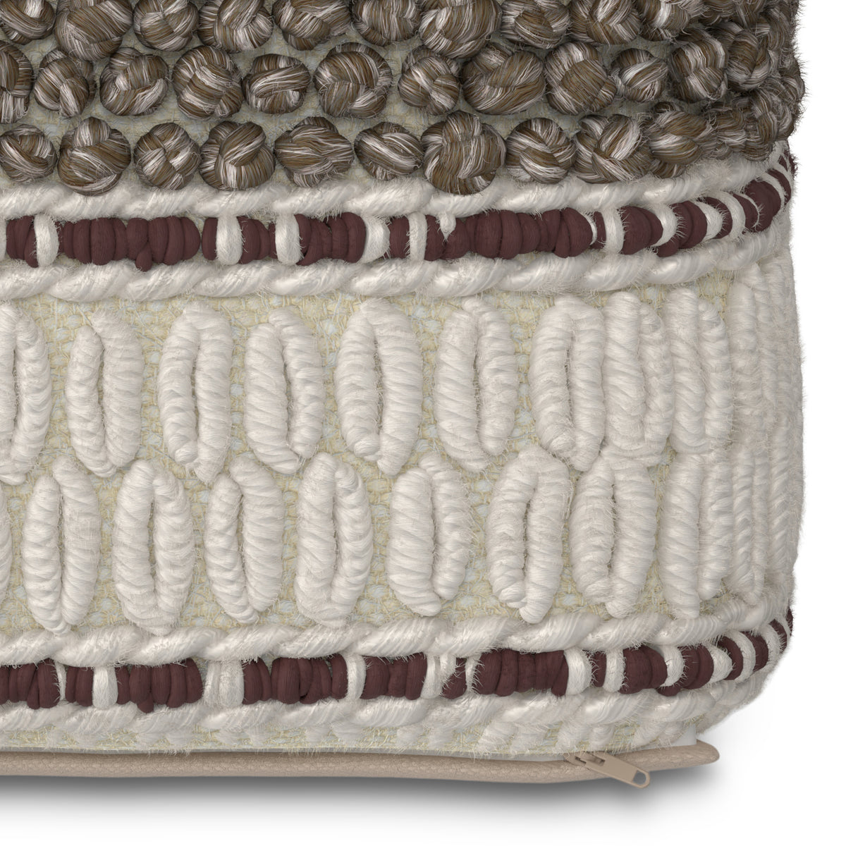 Grady 18 Inch Wide Square Pouf in Brown/Natural Handloom Wool and Cotton