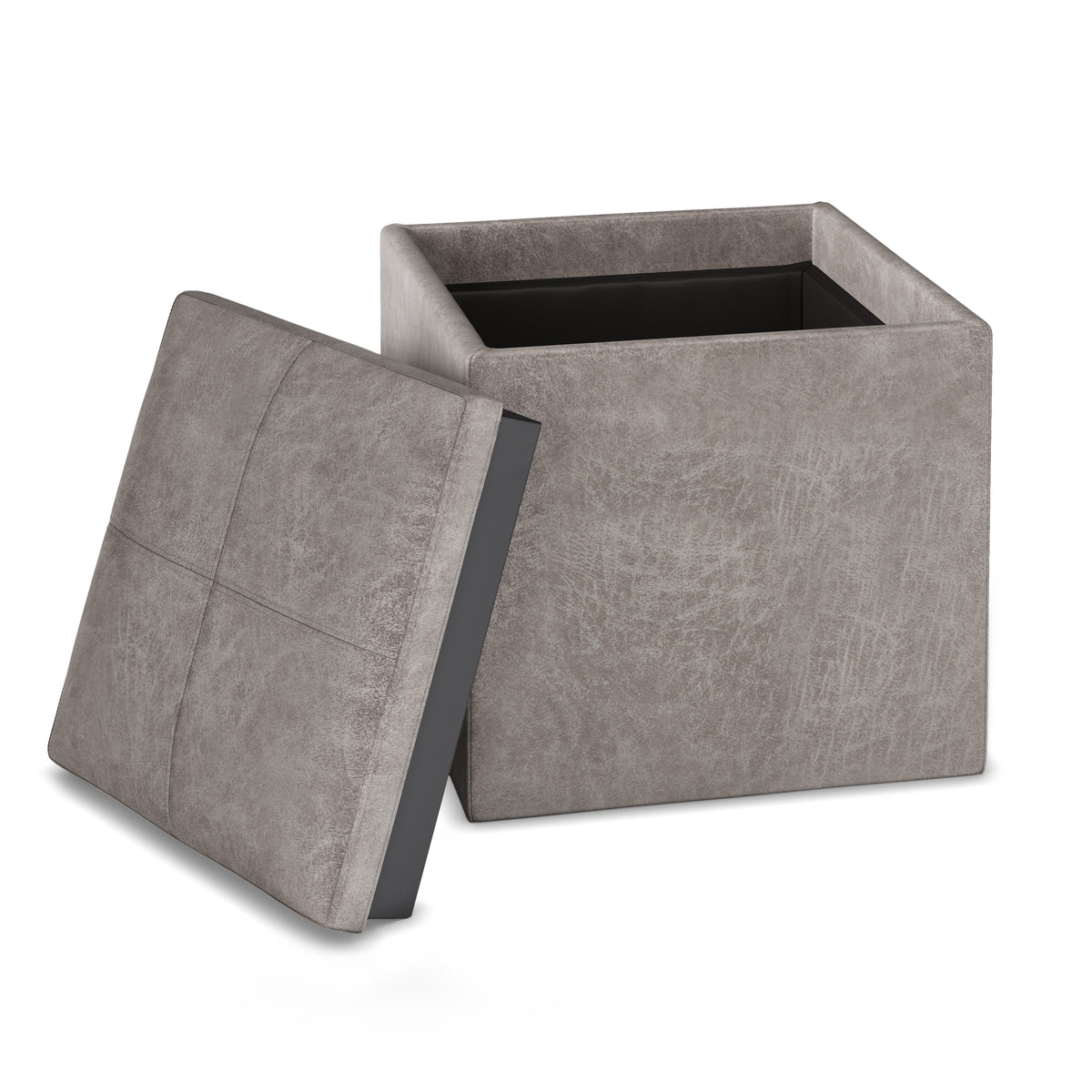 Rockwood 17 Inch Wide Cube Storage Ottoman with Tray in Distressed