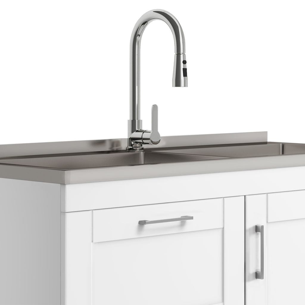 Modern Wide Shaker - 46" Laundry Cabinet with Faucet and Stainless Steel Sink