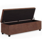 Avalon 54 Inch Wide Extra Large Storage Ottoman Bench in Distressed Saddle