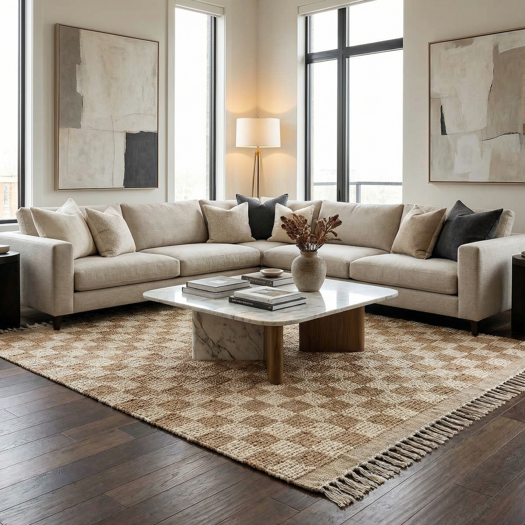 Ionut Checkered Jute Area Rug