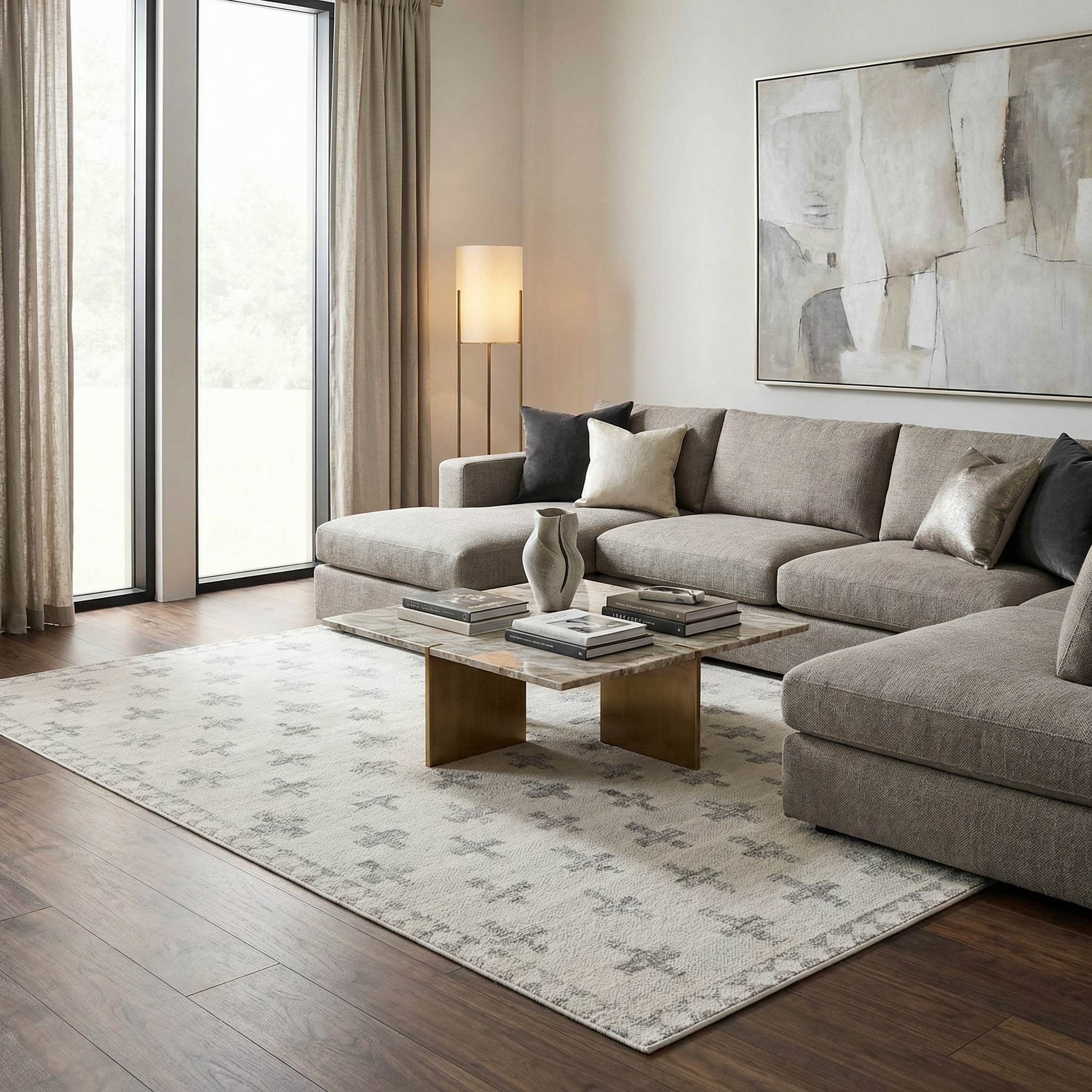 Tigris Swiss Cross Ivory&Gray Area Rug - Clearance