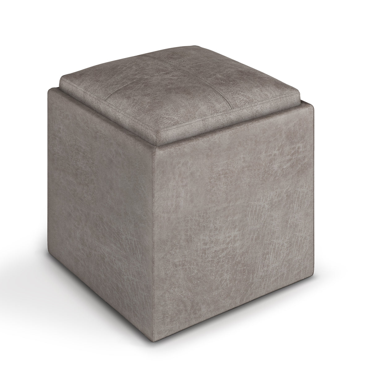 Rockwood 17 Inch Wide Cube Storage Ottoman with Tray in Distressed