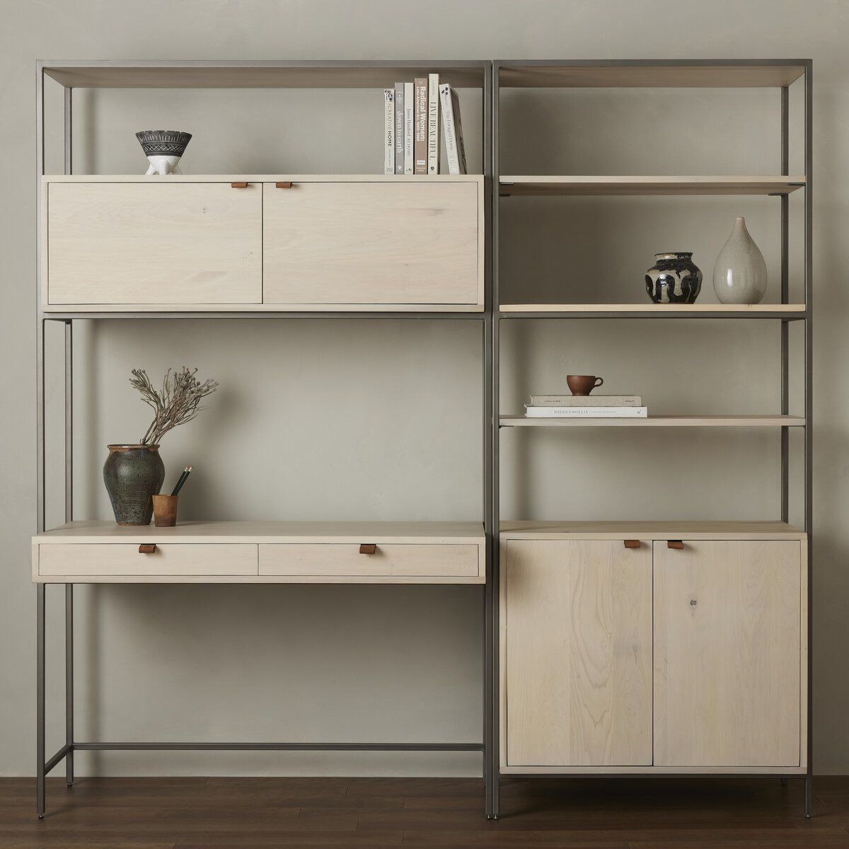 Trey Modular Wall Desk With 1 Bookcase