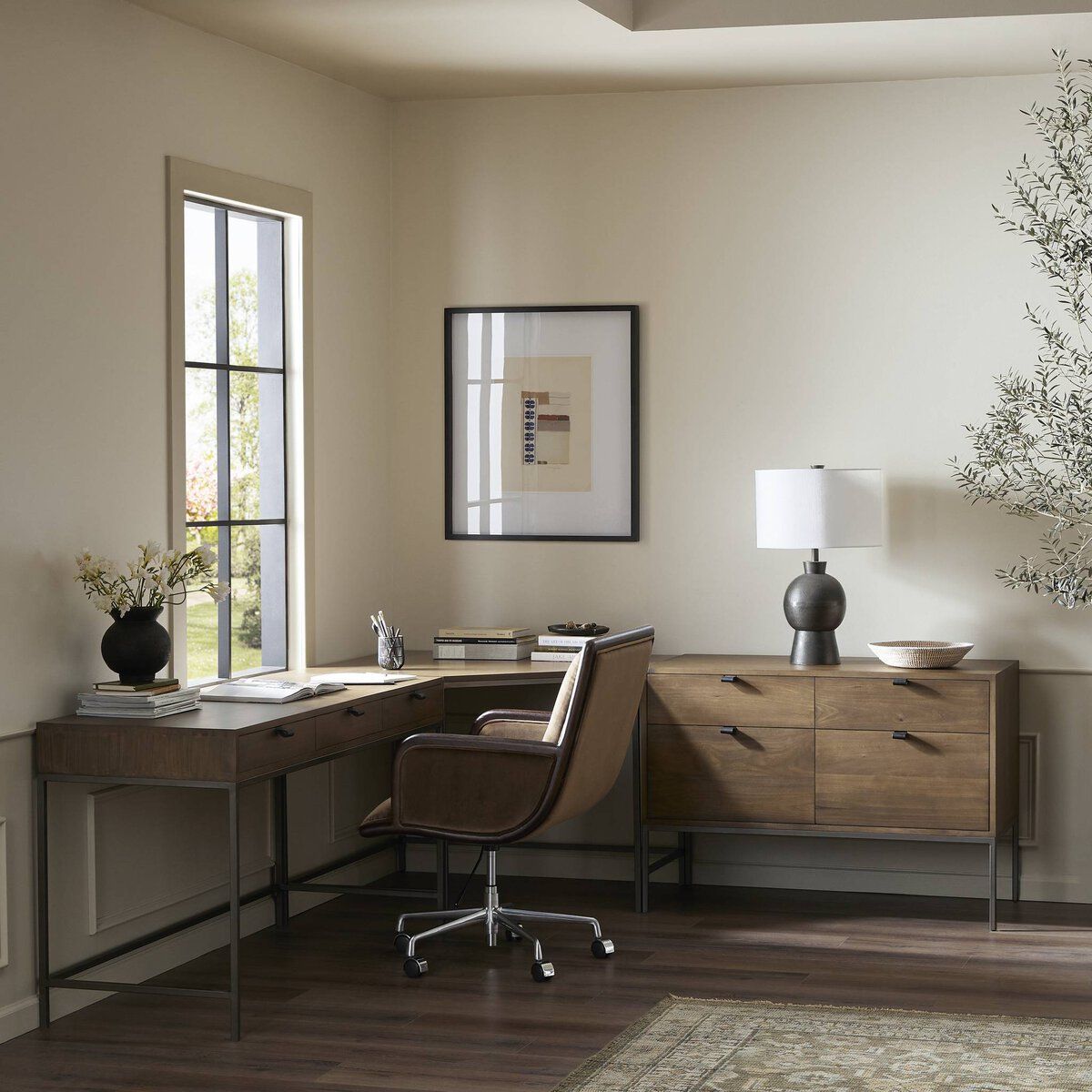 Trey Wide Filing Cabinet Desk System