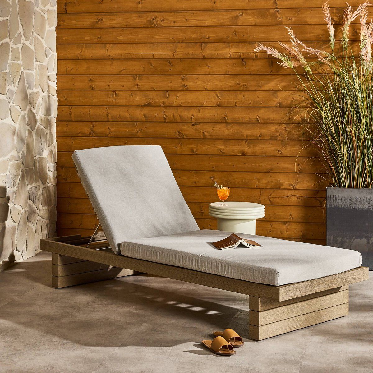 Leroy Outdoor Chaise - Washed Brown