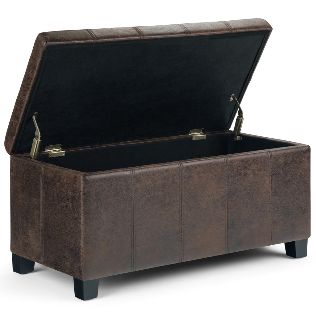 Dover 36 Inch Wide Storage Ottoman Bench in Distressed