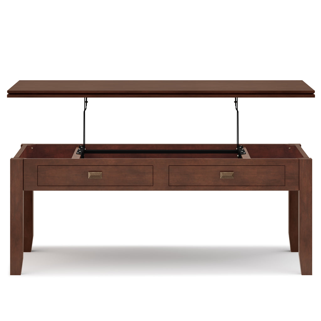 Artisan 46 Inch Wide Solid Wood Lift Top Coffee Table in Russet