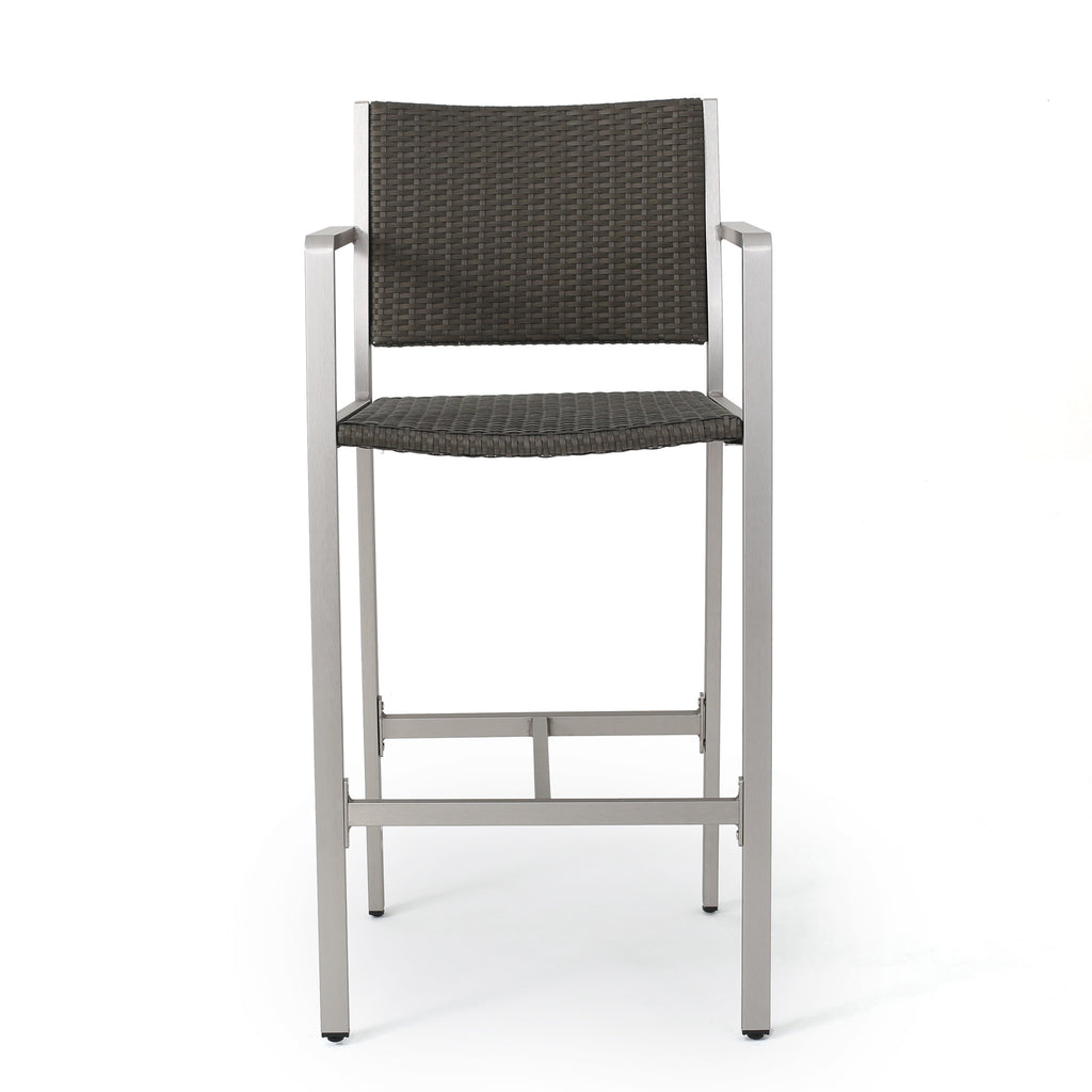 Outdoor Rust-Proof Aluminum Barstools with PE Rattan Seat - Set of 2
