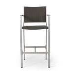 Outdoor Rust-Proof Aluminum Barstools with PE Rattan Seat - Set of 2