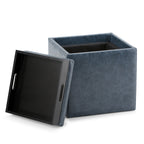 Rockwood 17 Inch Wide Cube Storage Ottoman with Tray in Denim