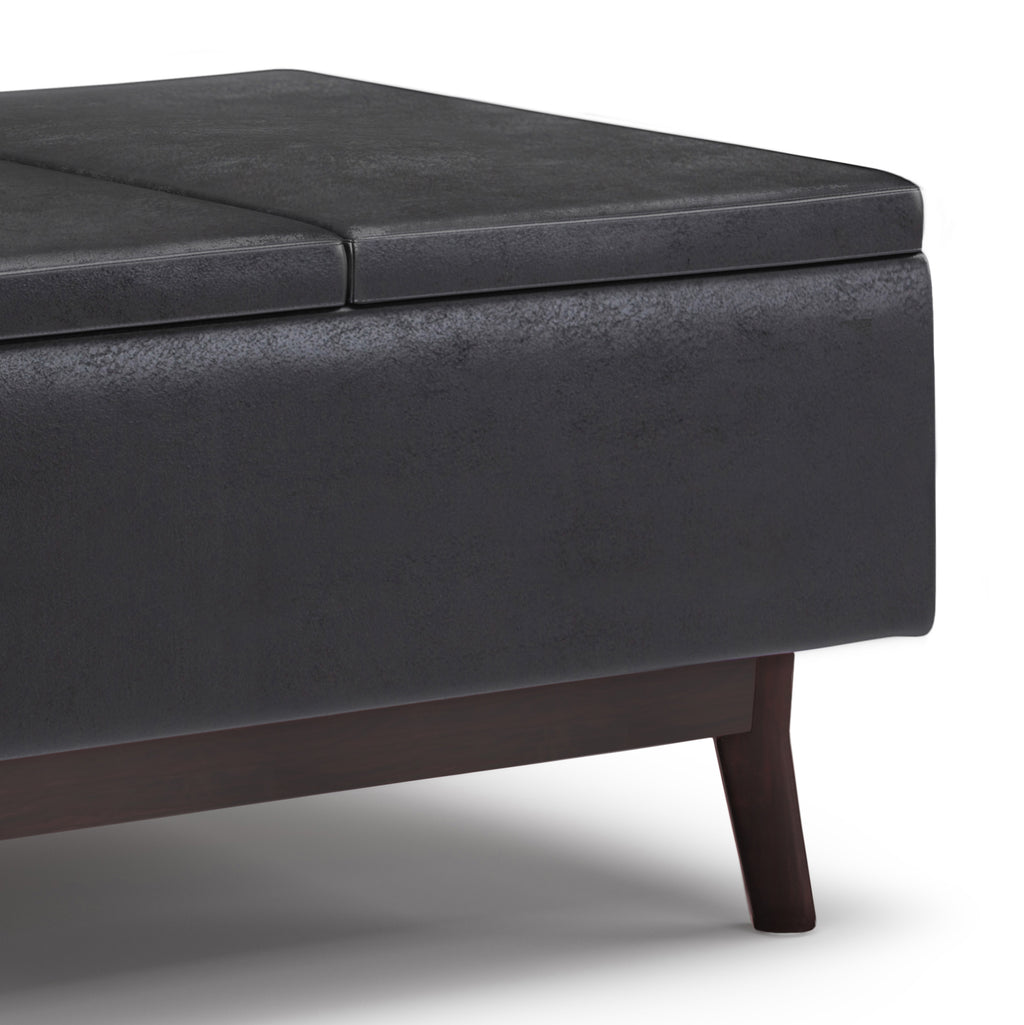 Owen 34 Inch Wide Tray Top Small Coffee Table Storage Ottoman