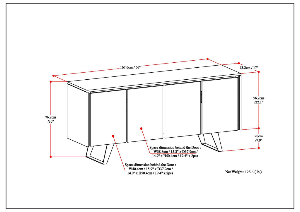 Lowry - Large 4 Door Sideboard Buffet - Distressed