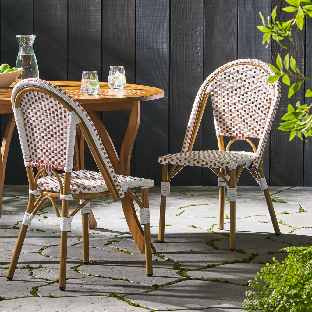 Outdoor PE Rattan and Aluminum French Bistro Chairs, Set of 2