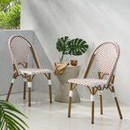 Outdoor PE Rattan and Aluminum French Bistro Chairs, Set of 2