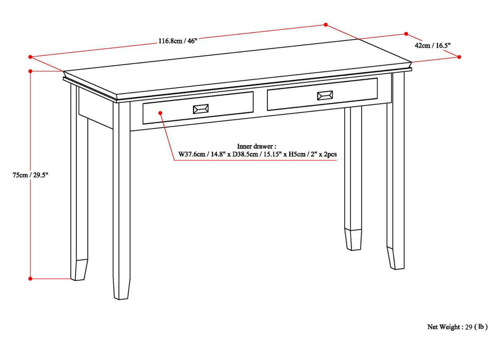 Artisan 46 Inch Wide Solid Wood Console Sofa Table in Russet