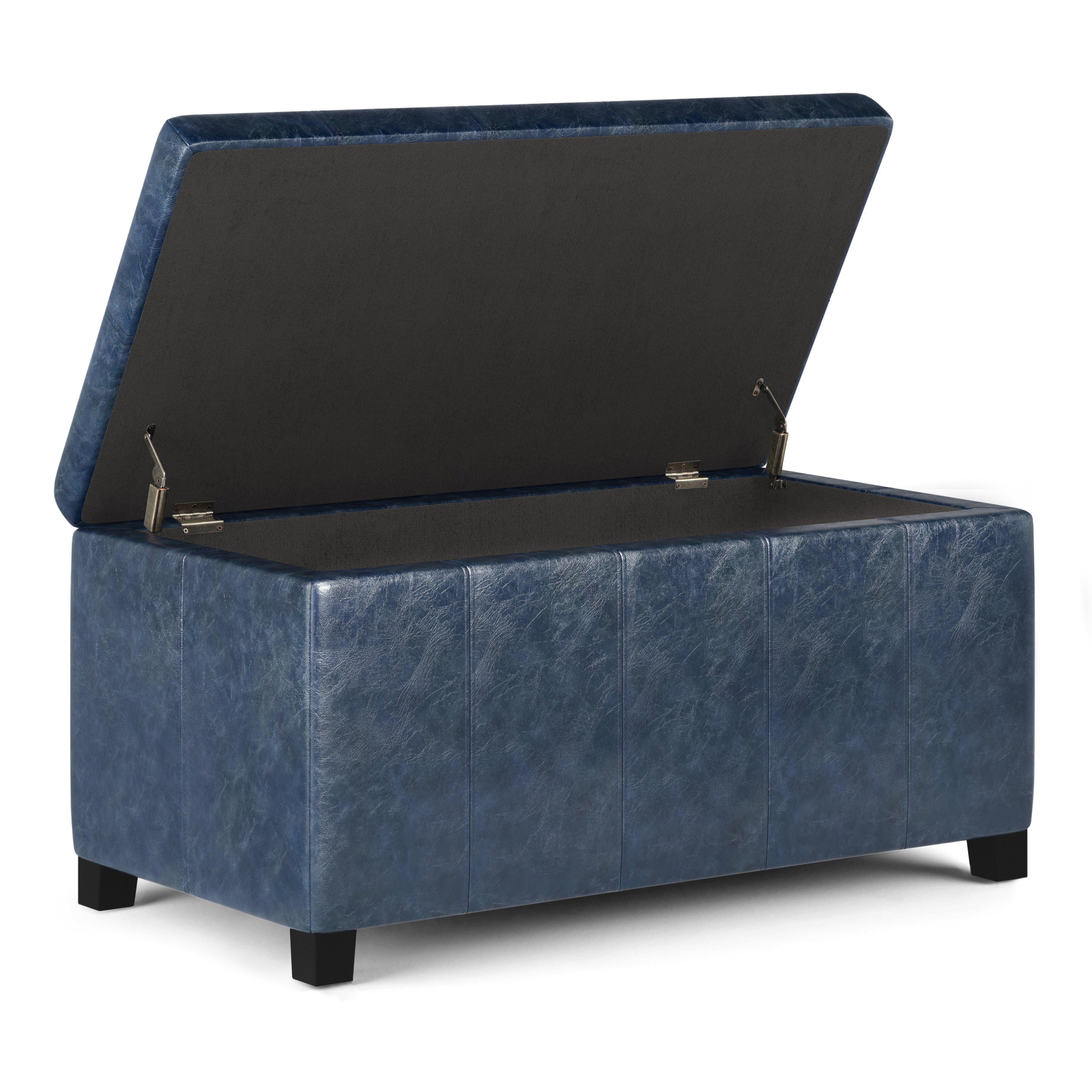 Dover 36 Inch Wide Storage Ottoman Bench in Denim