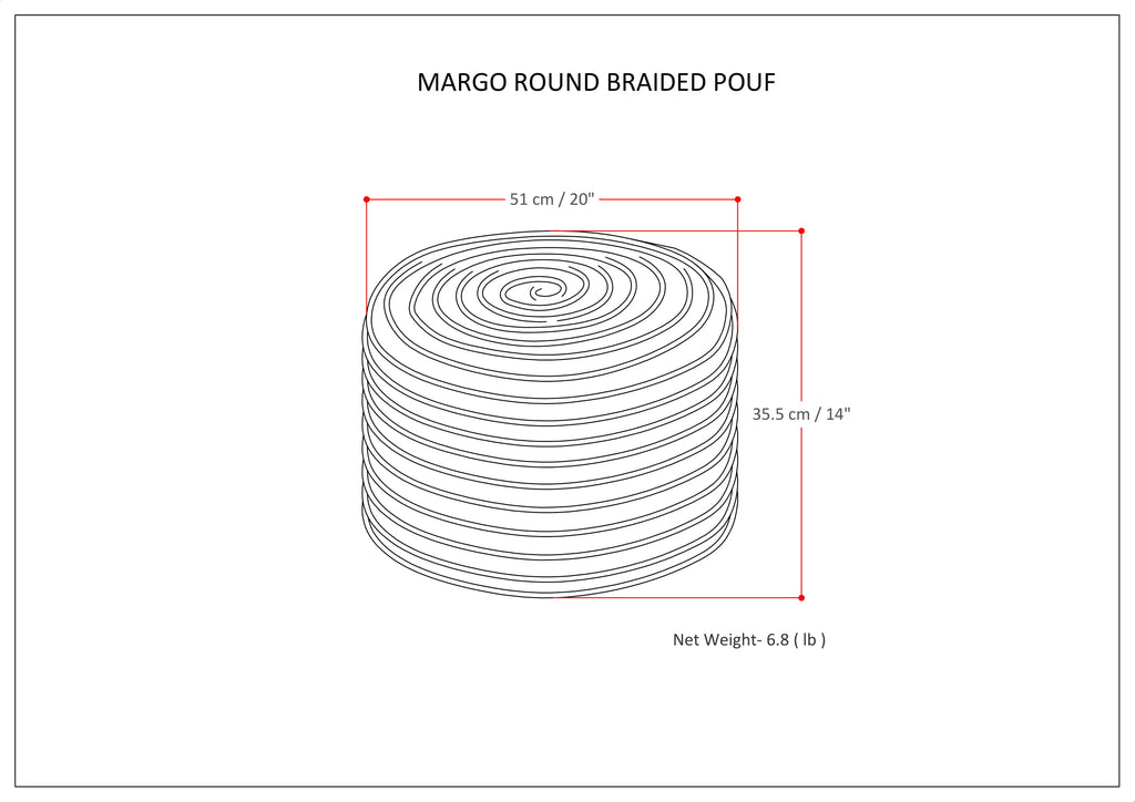 Margo 20 Inch Wide Round Pouf in Multi-Green Handwoven Jute and Cotton