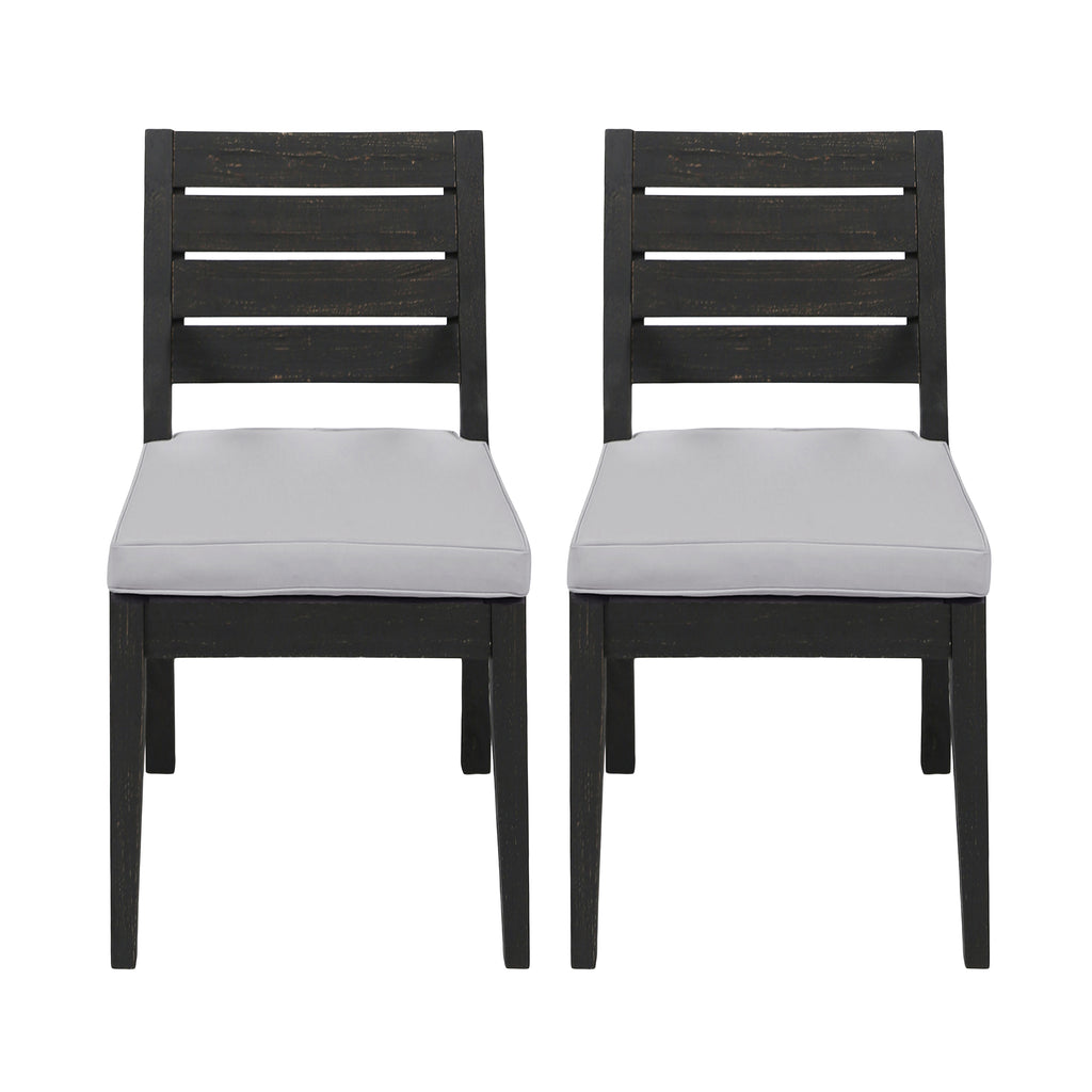 Outdoor Acacia Wood Armless Dining Chair with Cushions (Set of 2)