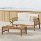 Outdoor Acacia Wood and Iron Loveseat and Coffee Table Set