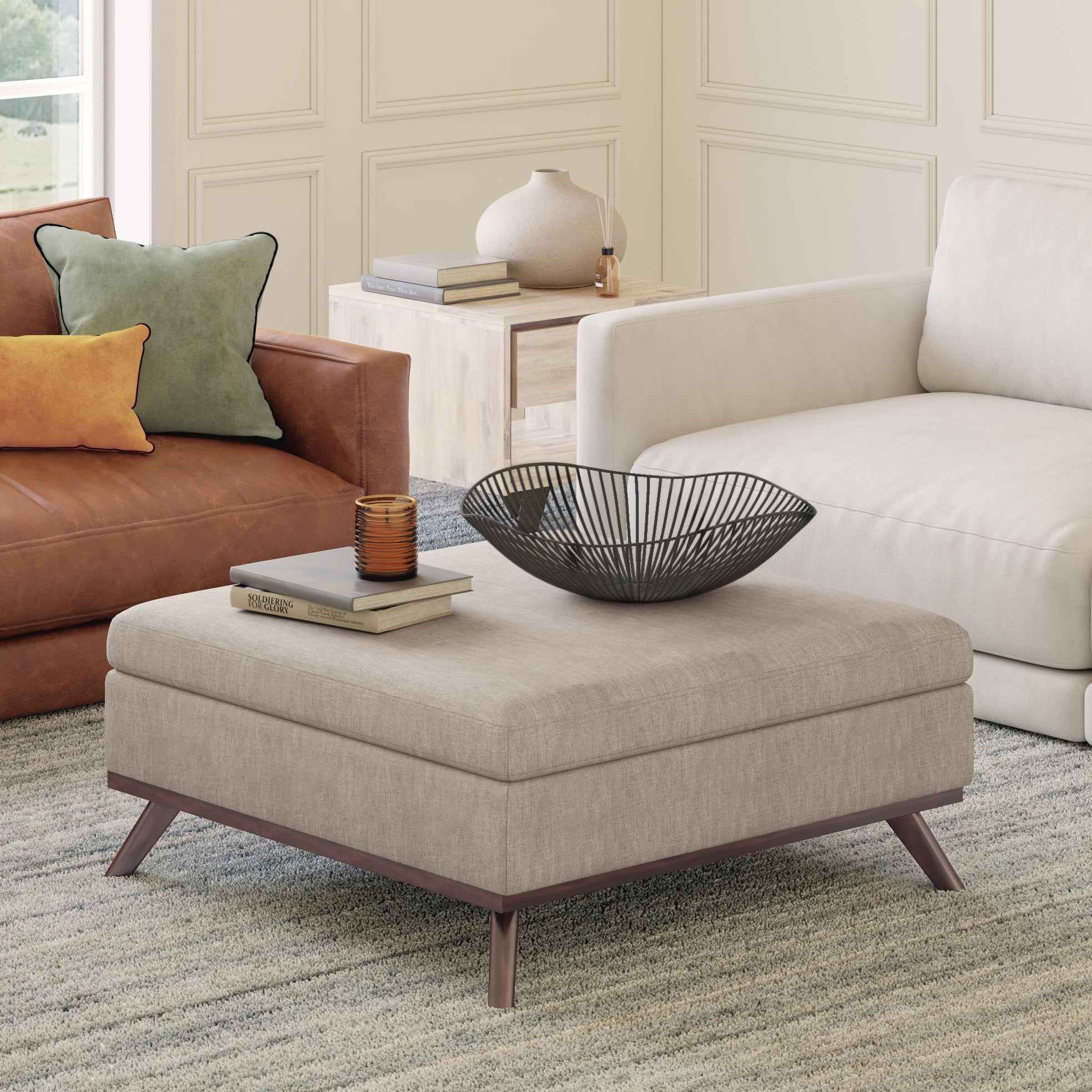 Owen 36 Inch Wide Square Coffee Table Storage Ottoman