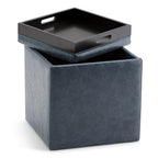 Rockwood 17 Inch Wide Cube Storage Ottoman with Tray in Denim