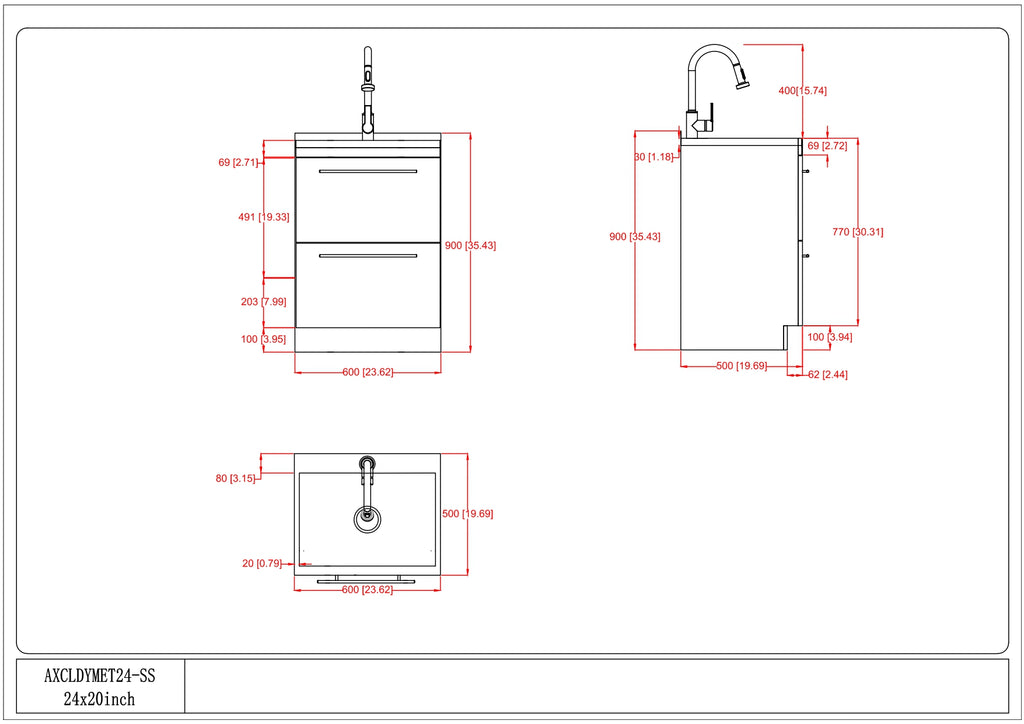 Metro 24" Laundry Cabinet with Faucet and Stainless Steel Sink