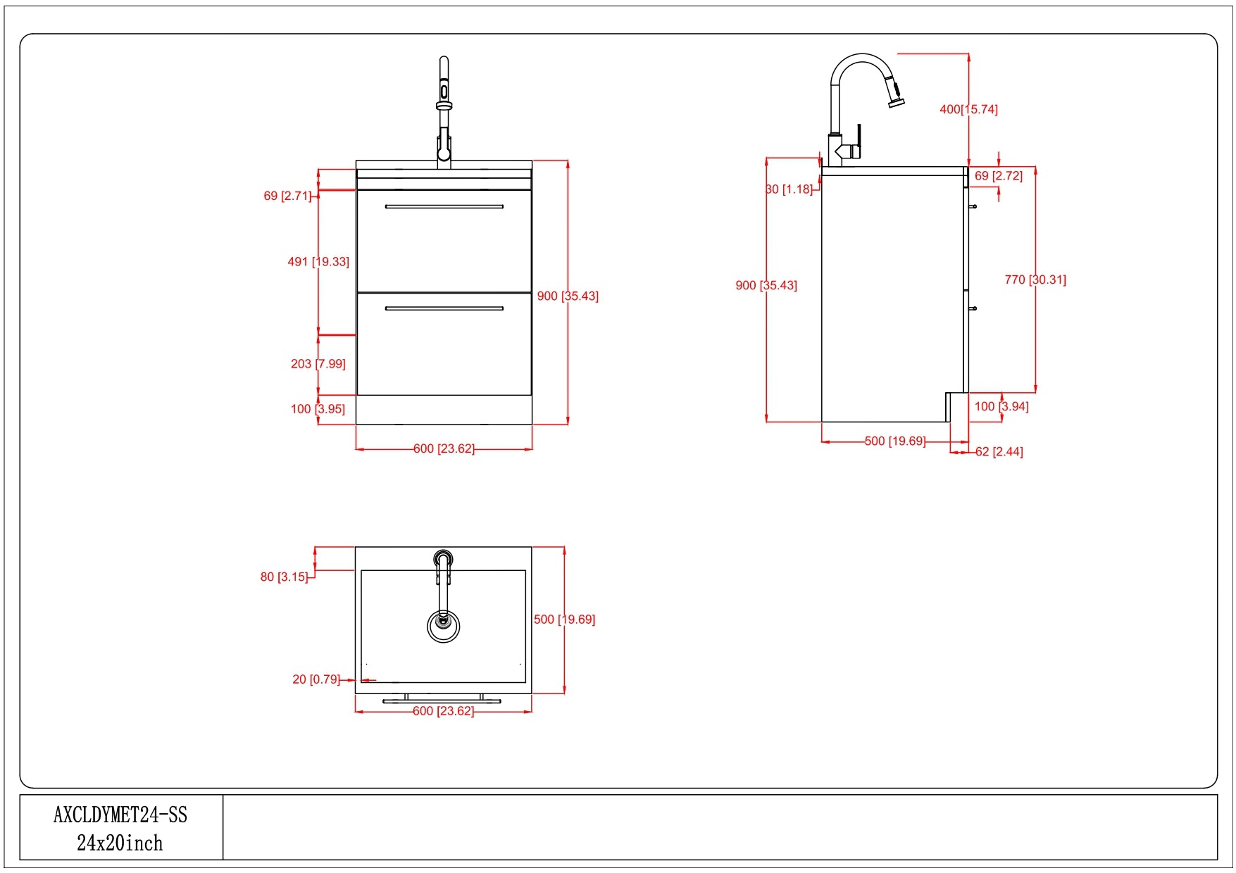 Metro 24" Laundry Cabinet with Faucet and Stainless Steel Sink