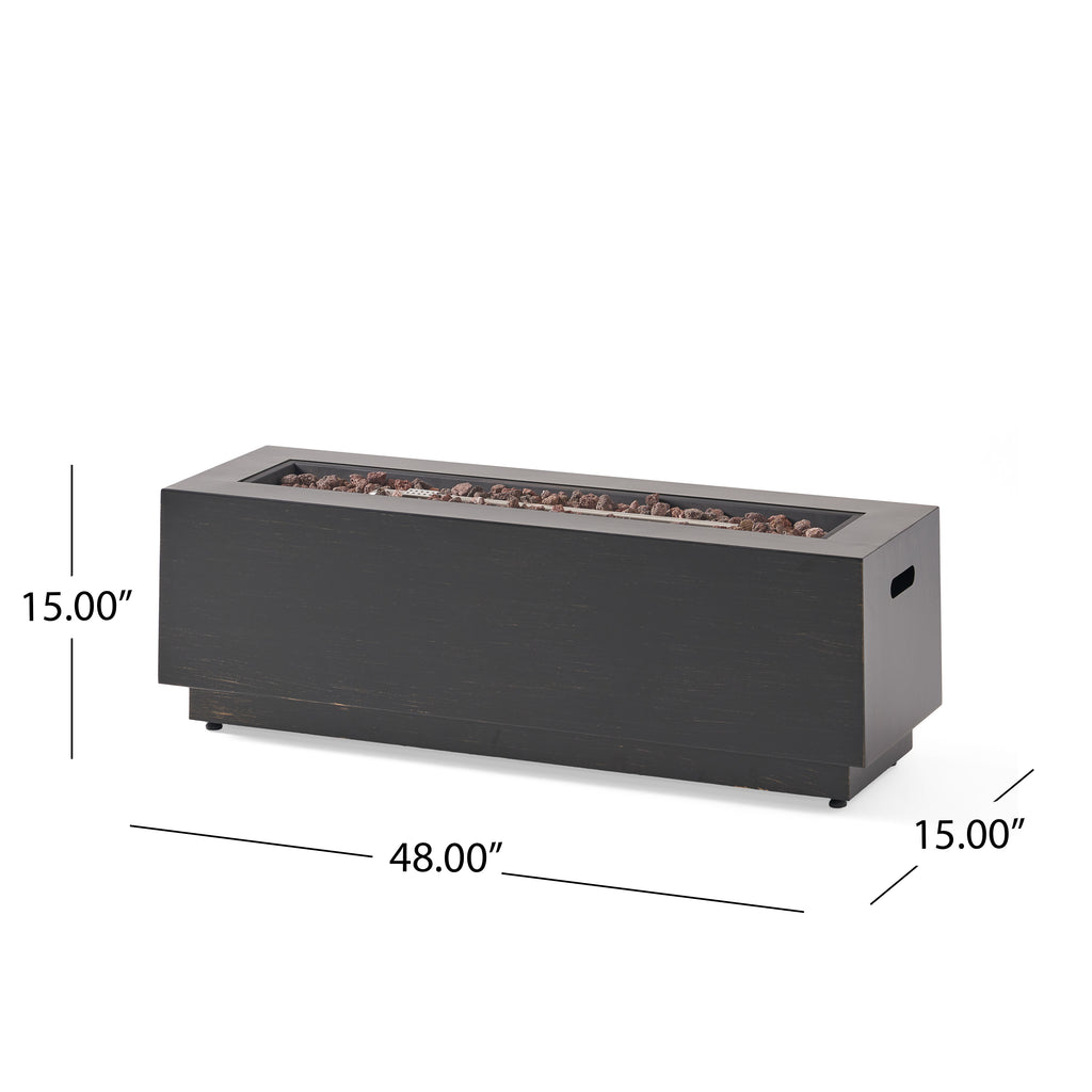 48" Outdoor 50,000 BTU Rectangular Iron Propane Fire Pit, Dark