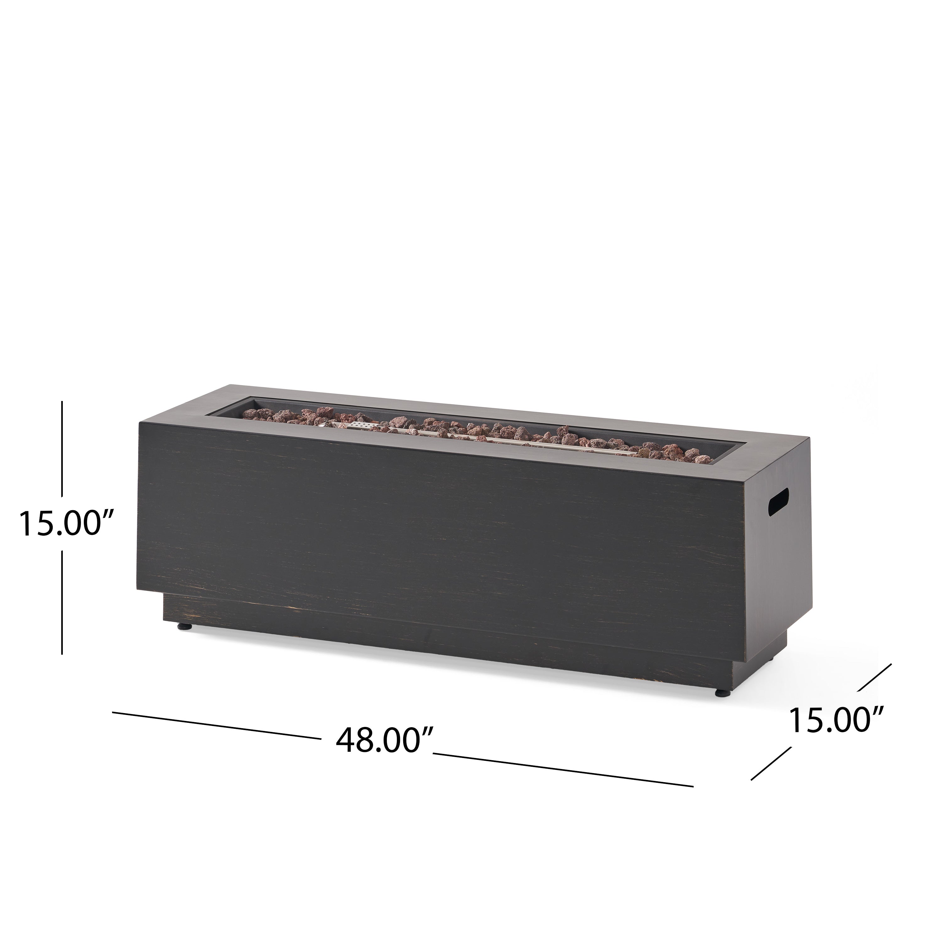 48" Outdoor 50,000 BTU Rectangular Iron Propane Fire Pit, Dark