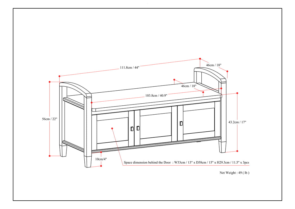 Warm Shaker 44" Wide Solid Wood Entryway Storage Bench