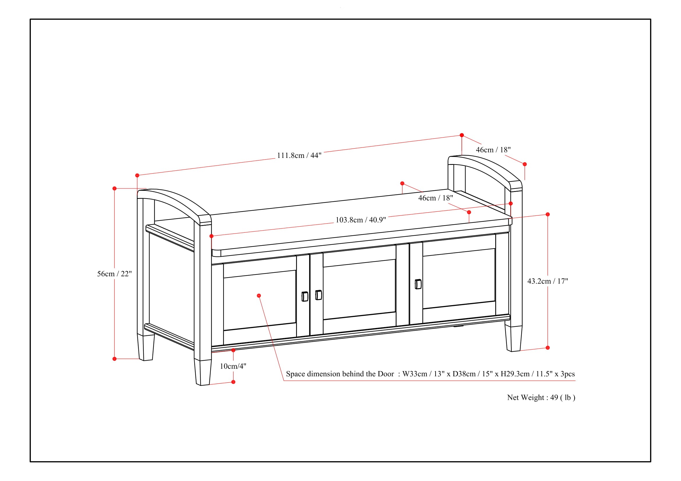 Warm Shaker 44" Wide Solid Wood Entryway Storage Bench