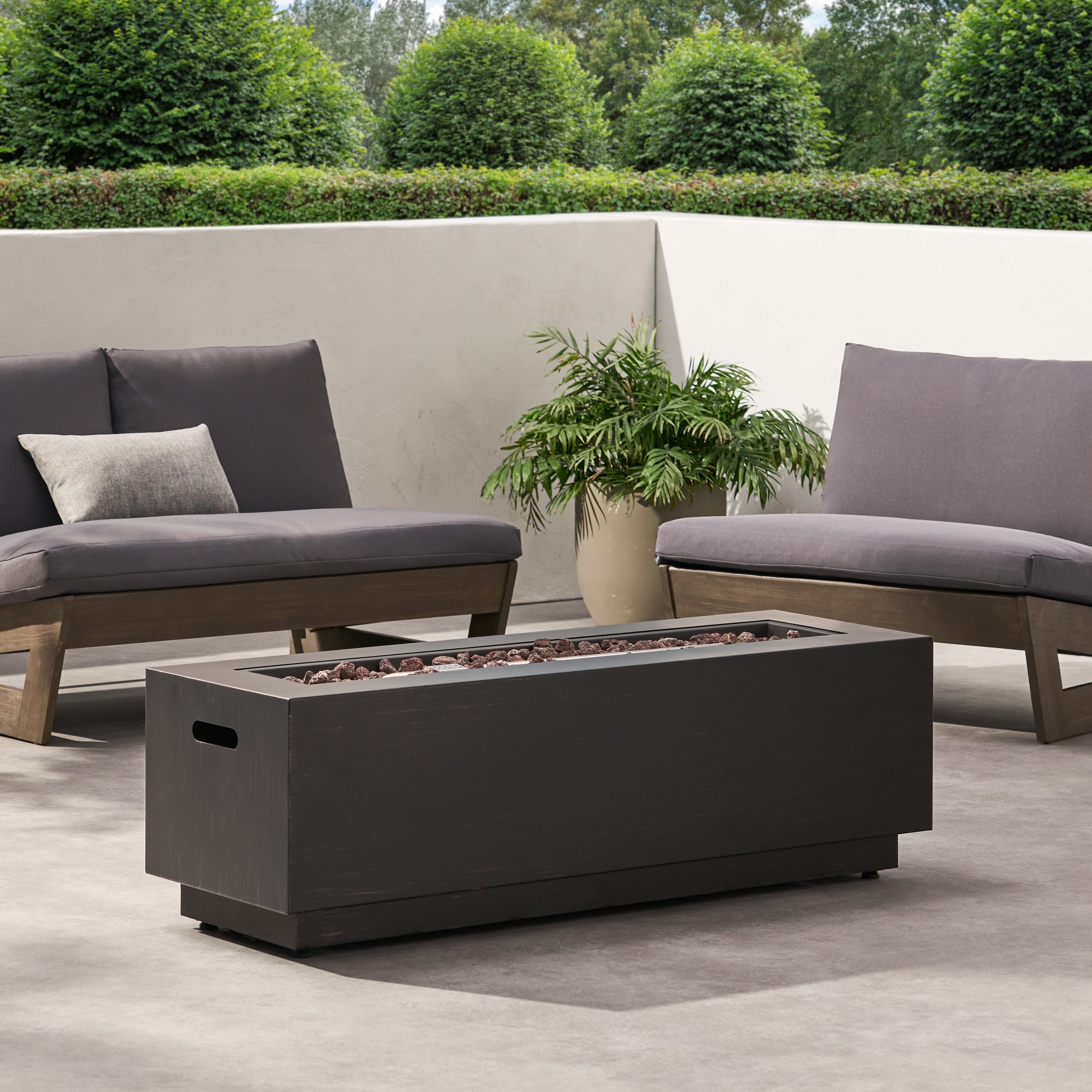 48" Outdoor 50,000 BTU Rectangular Iron Propane Fire Pit, Dark