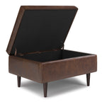 Shay 34 Inch Wide Mid-Century Small Coffee Table Storage Ottoman in Distressed Chestnut