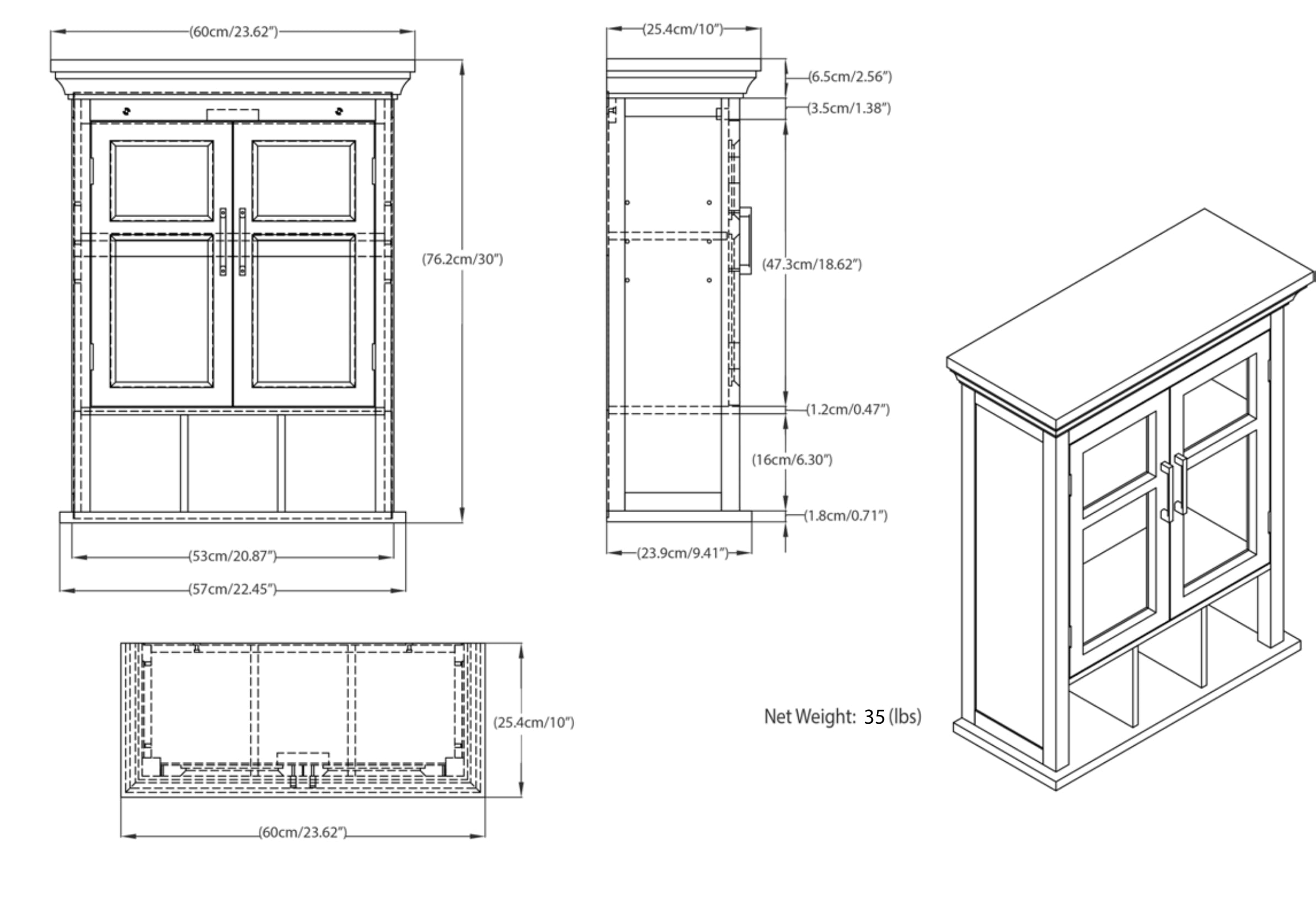 Avington 24 Inch Wide Solid Wood Two Door Wall Cabinet