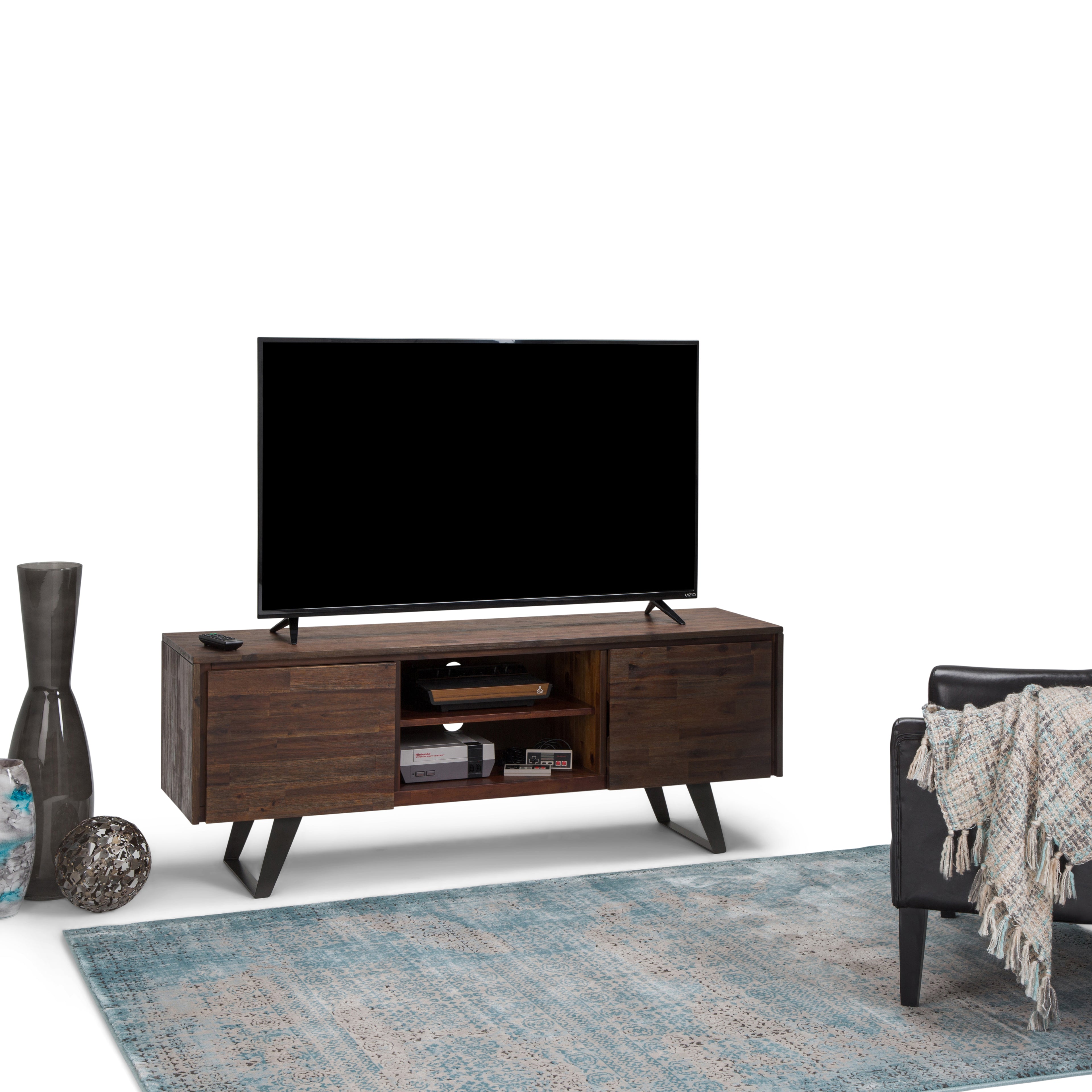Lowry 63 Inch Wide Solid Wood TV Stand in Distressed