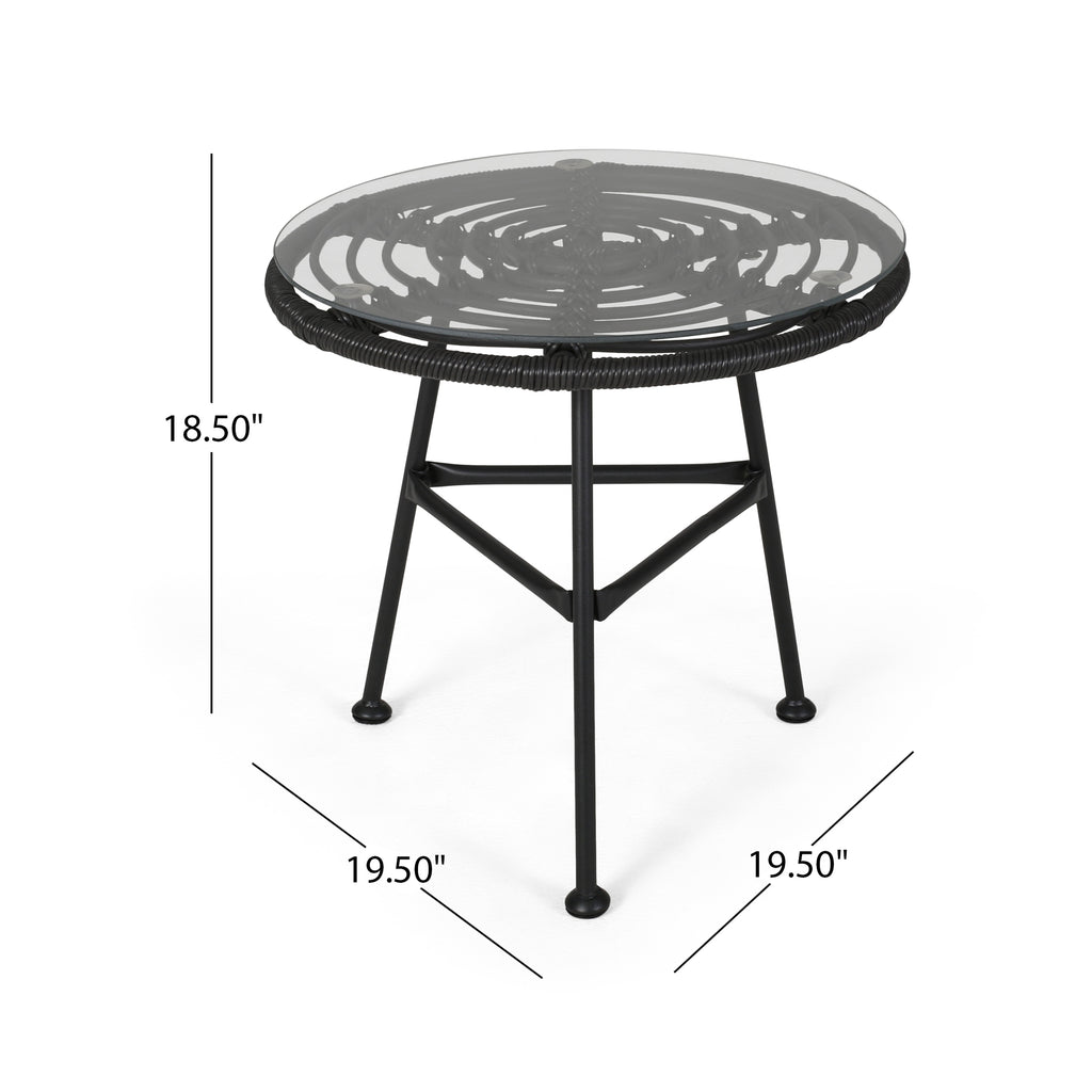 Orlando Outdoor Glass Top Faux Rattan Side Table