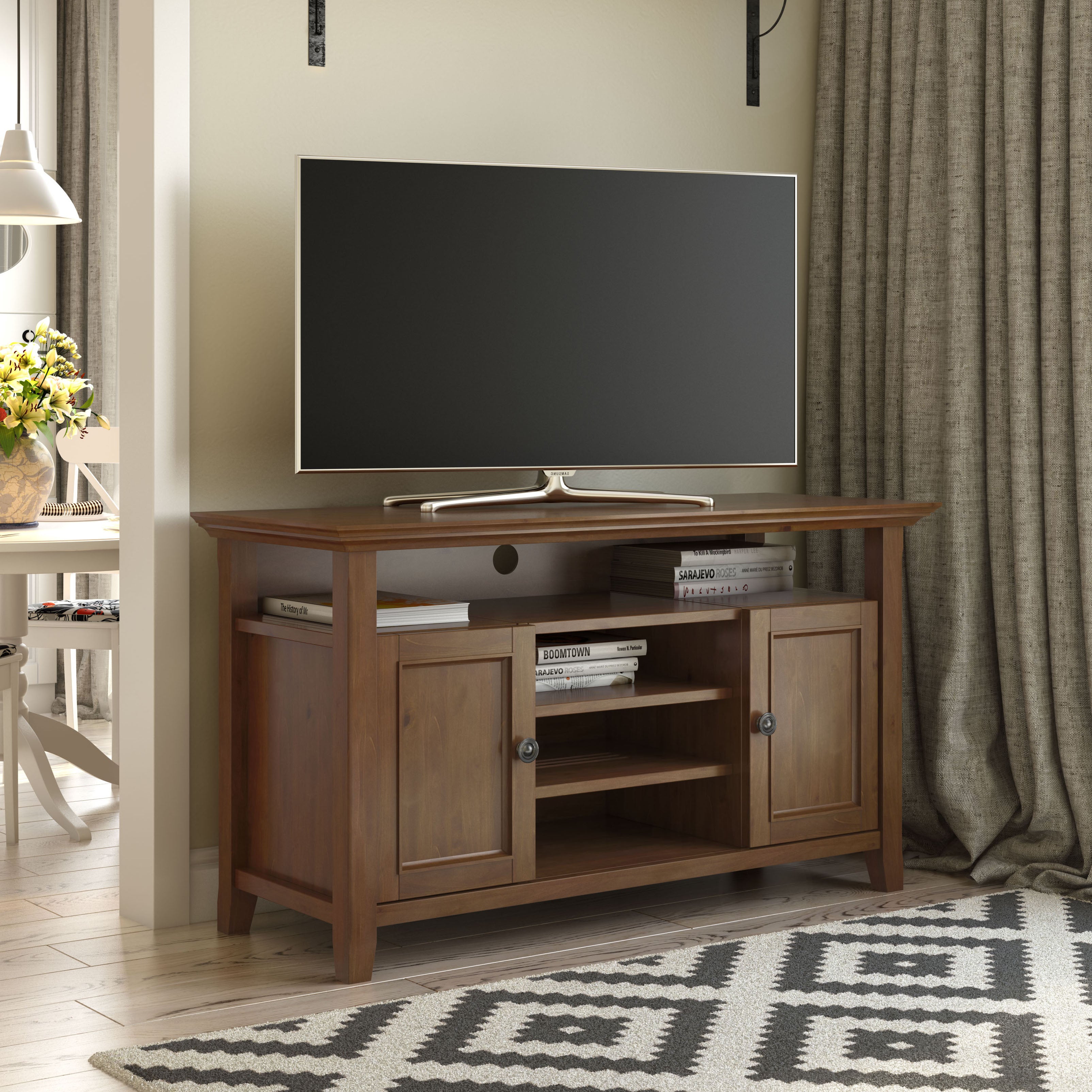 Amherst 54 Inch Wide Solid Wood TV Stand in Medium Saddle