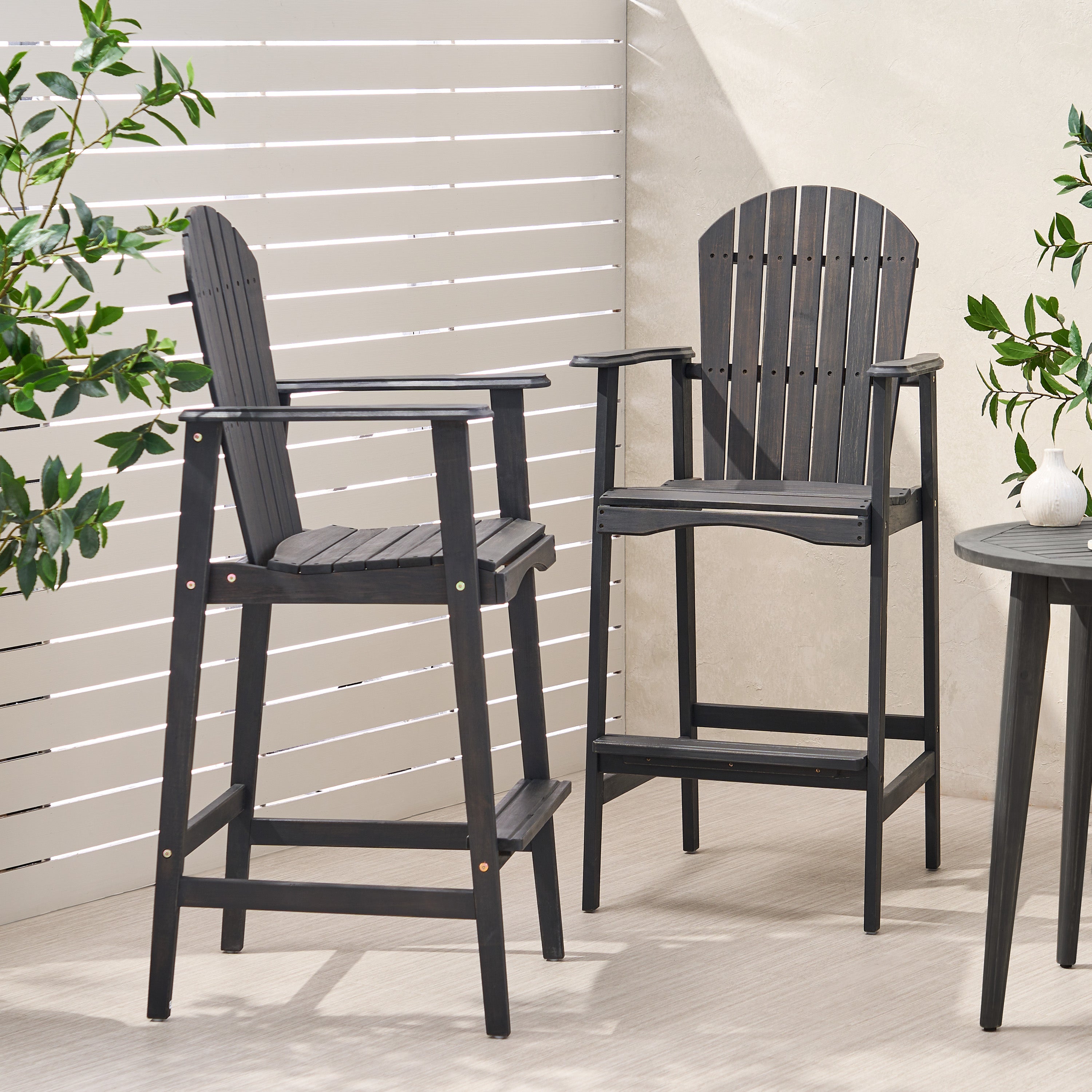 Outdoor Acacia Wood Adirondack Barstools, Set of 2