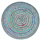 Margo 20 Inch Wide Round Pouf in Multi-Green Handwoven Jute and Cotton