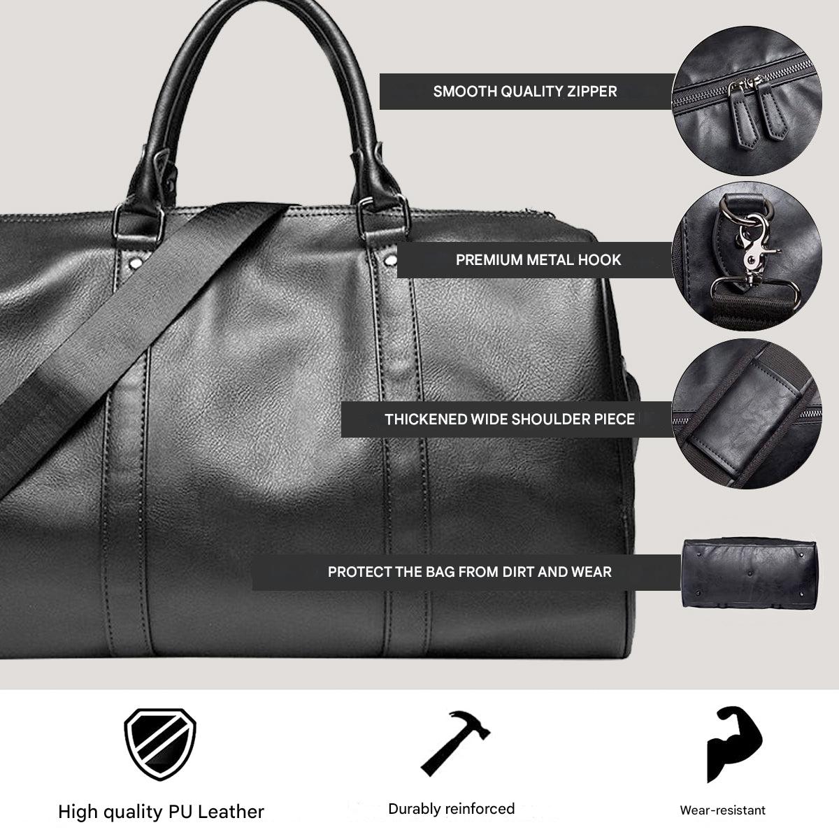 Large PU Leather Travel Duffel Bag Lightweight Carry On Weekender 45cm