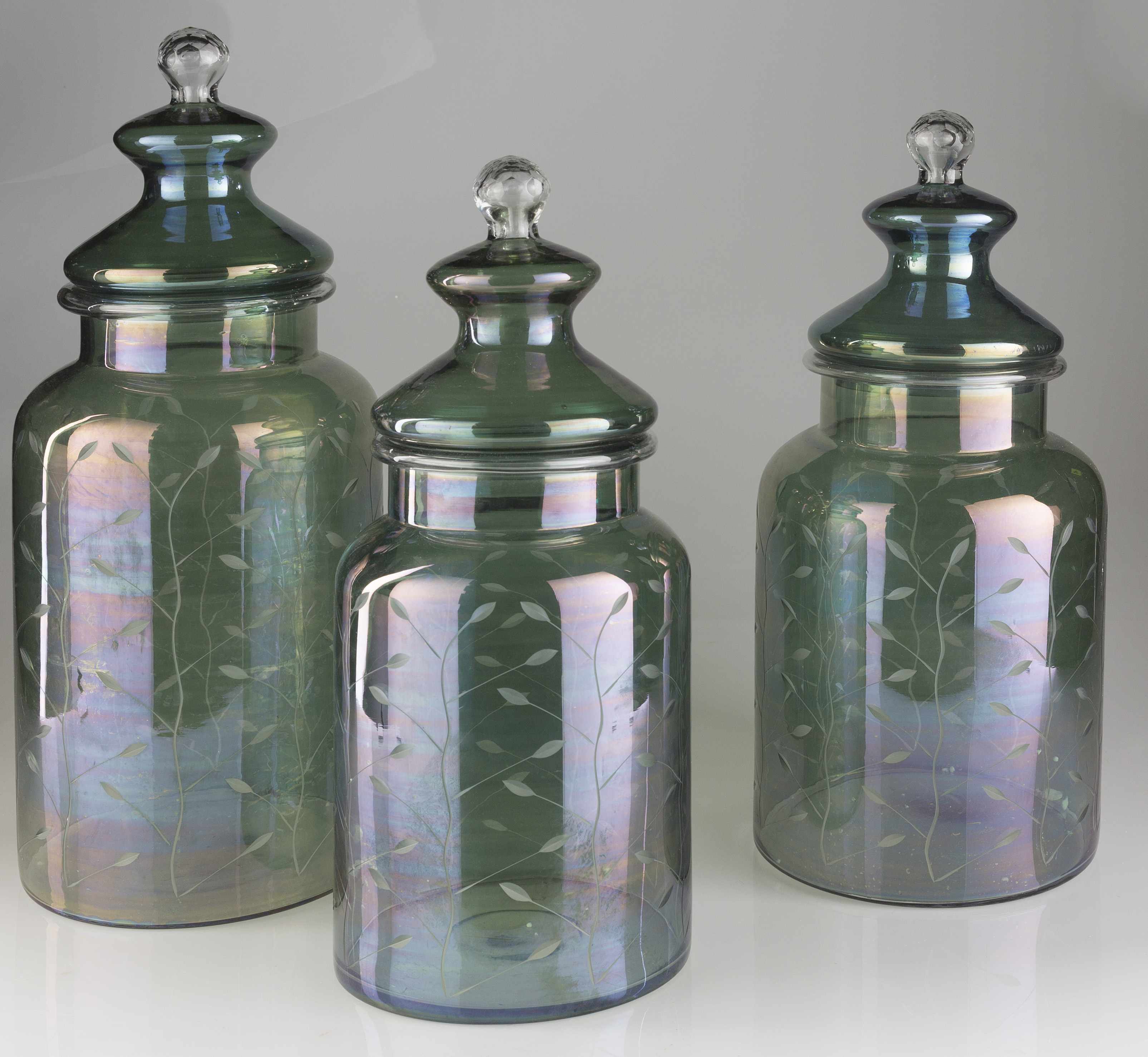 Stewartville Green Etched Glass Jar - Clearance