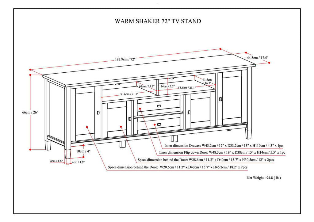 Warm Shaker 72 Inch Wide Solid Wood TV Stand in Hickory