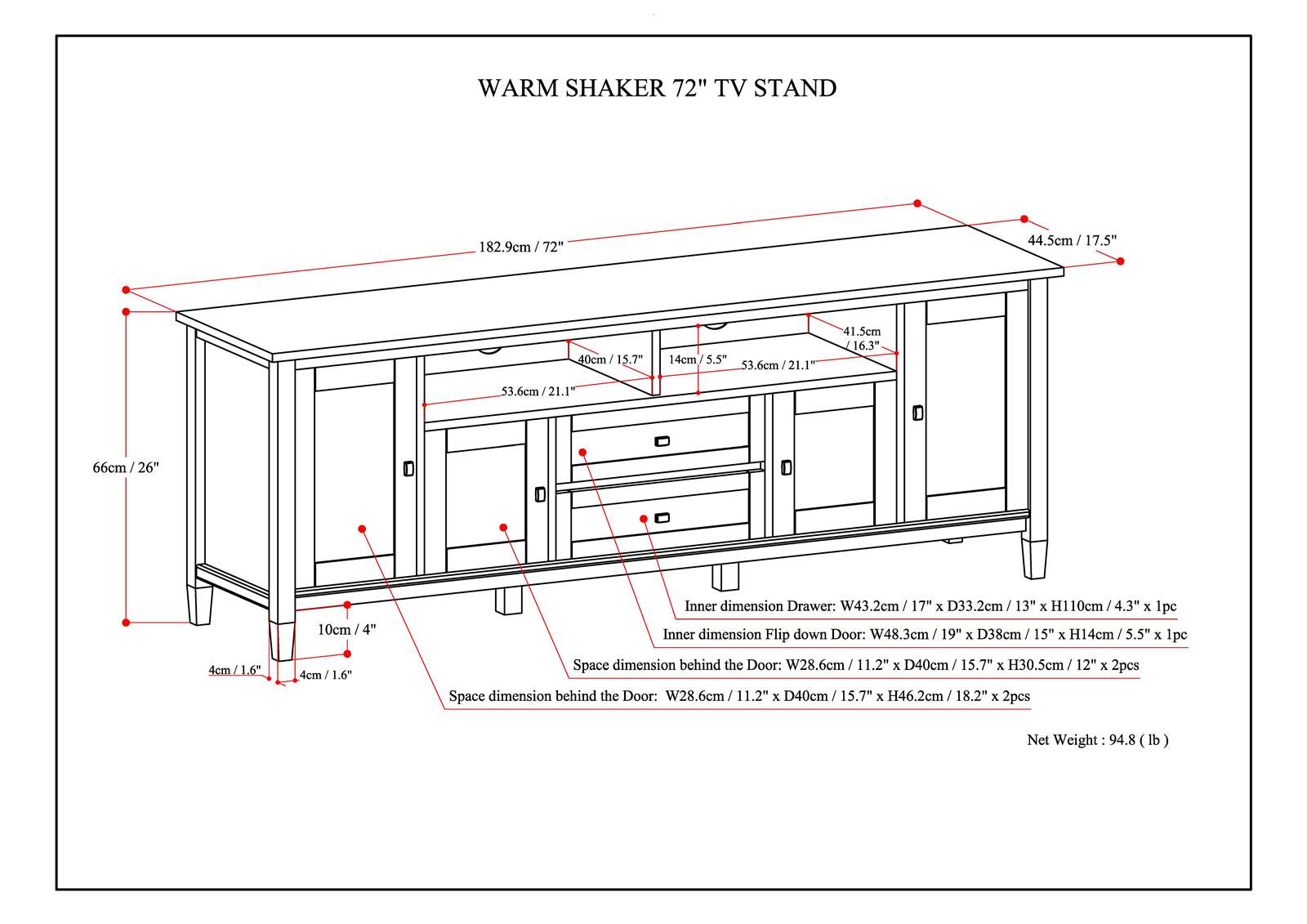 Warm Shaker 72 Inch Wide Solid Wood TV Stand in Rustic